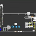 Industrial Processing System Featuring Pipes Blue Tanks Control Panels Valves And Metal Framework