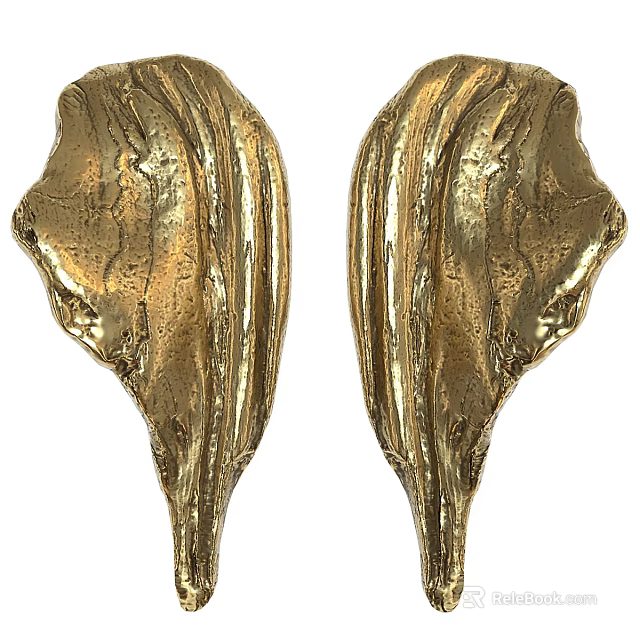 Elegant Golden Textured Decorative Handles With Curved Design For Home Decor 3d model 