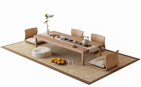 Japanese Tea Table and Chair Tatami Tea Table and Chair Combination 3d model