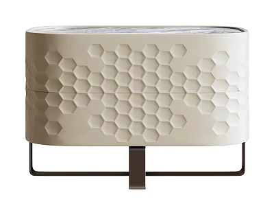 Modern Cream Colored Entryway Cabinet With Hexagonal Honeycomb Design And Black Metal Base 3d model