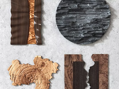Unique Modern Wall Decor Featuring Wooden Metal Textures Circular Wavy Abstract Shapes 3d model