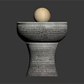 Stone Decorative Fountain With Round Basin And Spherical Ball On Pedestal