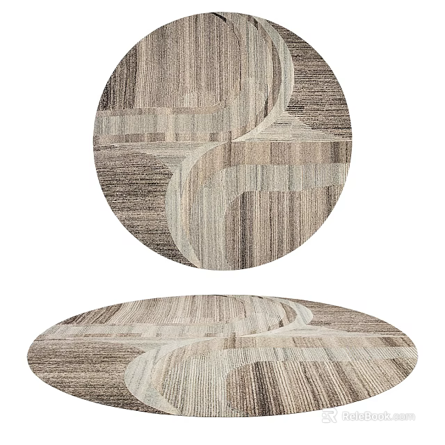 Round Stylish Area Rug with Textured Neutral Tones and Abstract Pattern Design 3d model