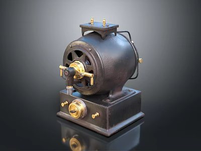 Vintage Mechanical Device Black Metal Body Brass Components Top Knobs Side Gear Structure Square Base 3d model