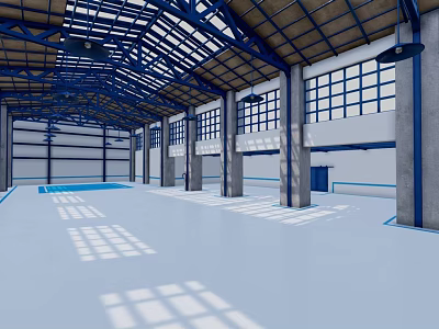 Spacious Industrial Factory Interior With Metal Frame High Ceiling And Large Windows 3d model