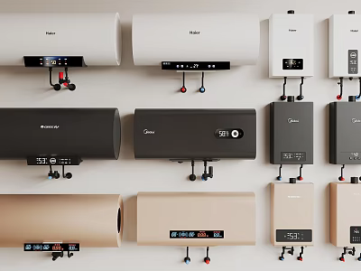 Various Wall Mounted Electric Water Heaters As Kitchen Appliances With Different Colors And Styles 3d model