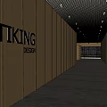 Office Corridor Featuring Wooden Walls CITIKING DESIGN Signage Gray Carpet Grid Ceiling And Right Bookshelves