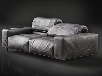 Sleek Modern Gray Leather Two Seater Sofa With Soft Cushions And Armrests 3d model