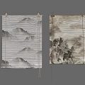 Chinese Style Bamboo Roller Blinds With Landscape Painting For Home Decoration