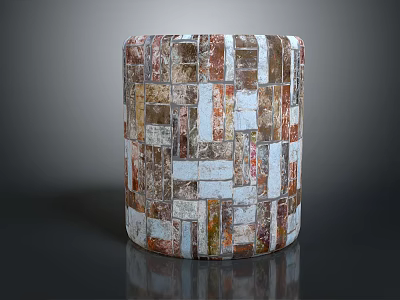 Scenic Outdoor Landscape With Decorative Mosaic Column And Colorful Tile Patterns 3d model