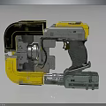 Futuristic Mechanical Weapon with Yellow and Gray Design Grip and Mechanical Components
