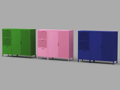 Colorful Entryway And Side Cabinets With Green Pink Blue Designs And Metal Frames 3d model