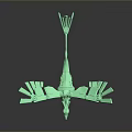 Green Mechanical Flying Bird With Spread Wings And Shiny Translucent Feather Structure 3d model