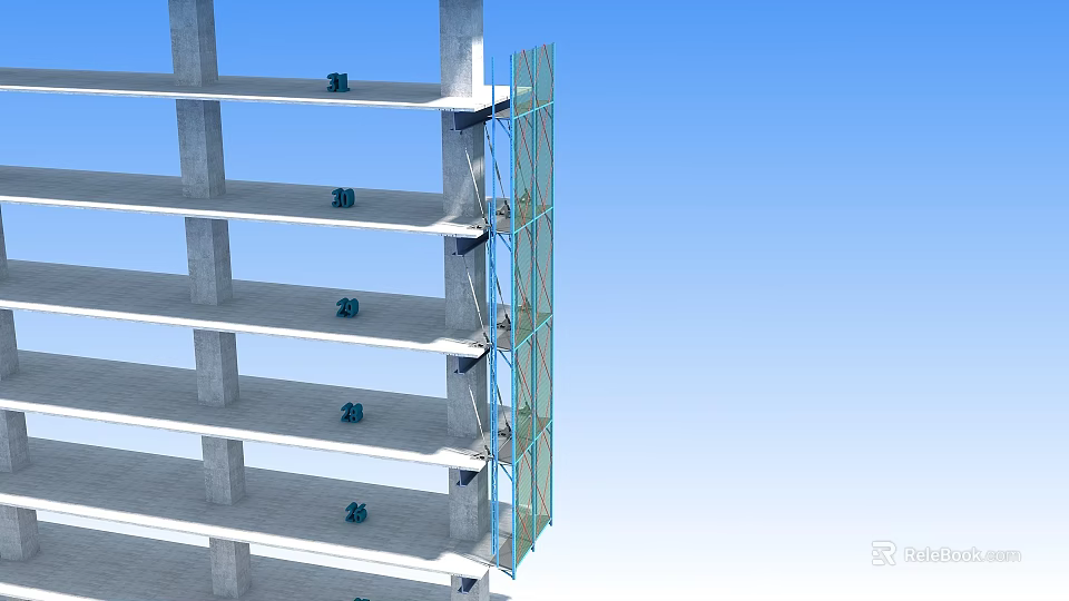 Construction Site With High Rise Concrete Structure And Scaffolding Under Construction 3d model 