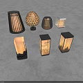 Multiple Designed Outdoor Lights with Woven Spherical and Square Shapes Illuminated