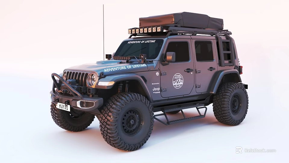 Adventure Ready Off Road Vehicle with Roof Rack LED Lights Bull Bar and Large Tires 3d model 