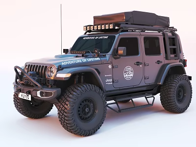 Adventure Ready Off Road Vehicle with Roof Rack LED Lights Bull Bar and Large Tires 3d model