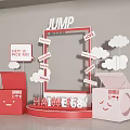 Fun Photo Check In Spot With Red Frame Cloud Decorations Open Boxes And Smiling Faces 3d model