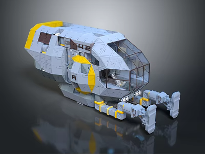 Gray And Yellow Space Exploration Lander With Transparent Cabin And Landing Legs 3d model