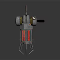 Futuristic Mechanical Weapon With Silver Metal Frame Red Glowing Internal Components And Rotating Support Legs