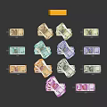 Colorful Indian Rupee Currency Notes With Floating Symbol On Dark Background