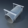 Gray Cylindrical Metal Pipe With White Support Brackets Industrial Structure Design 3d model