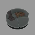 Gray Round Single Sofa with Wooden Base Brown Cushions and Soft Blanket