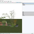 Courtyard Garden With Lush Green Grass Various Trees Stump Decor And Rocks Under Blue Sky