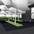 Modern Residential Landscape With Covered Entrance Tall Trees Green Plants And Bench Seating