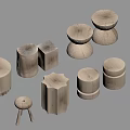 Log Round Stool Combination Stool 3d model
