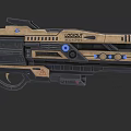 Futuristic Sci Fi Gun With LOCKOUT Label Blue Lights And Mechanical Design