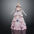 Elegant Fairy Princess Wearing Pink Floral Bow Gown With Flower Crown And White Gloves