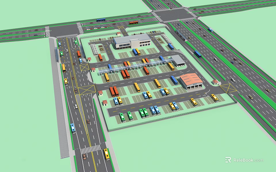 Parking Lot Layout With Colored Vehicles Multiple Parking Spaces And Roads 3d model 