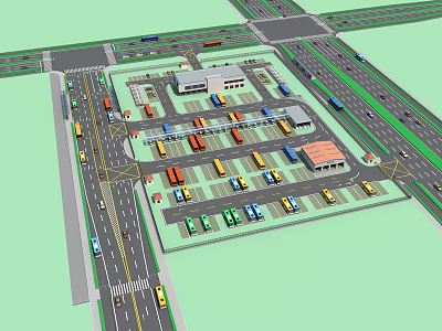 Parking Lot Layout With Colored Vehicles Multiple Parking Spaces And Roads 3d model