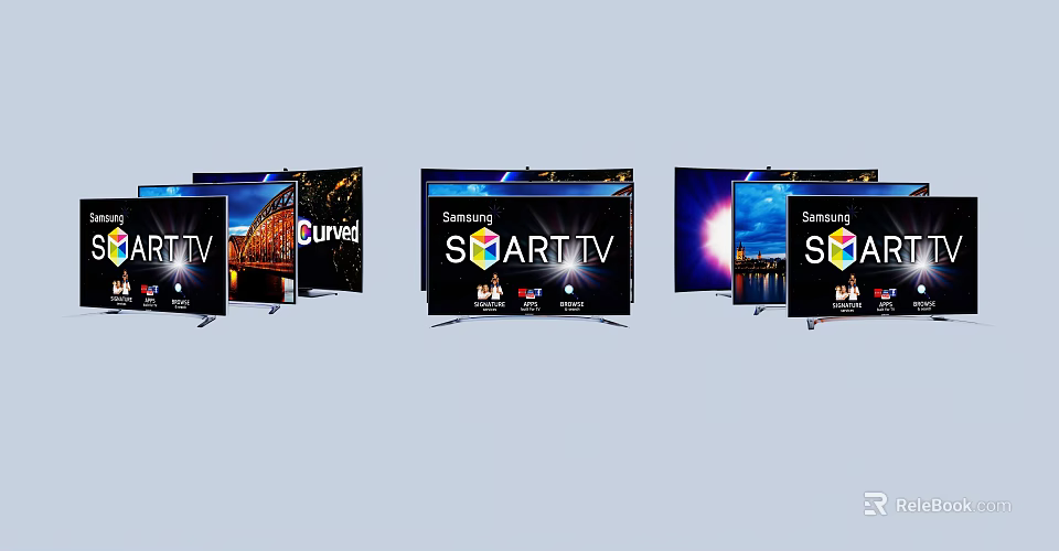 Multiple Smart TV Screens Displaying Sports And Scenic High Definition Content 3d model 