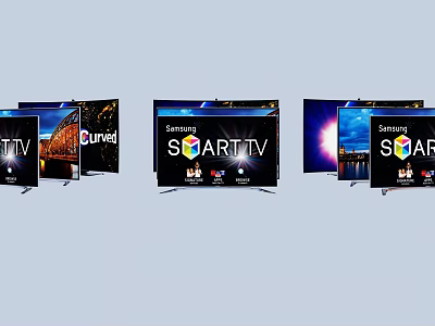 Multiple Smart TV Screens Displaying Sports And Scenic High Definition Content 3d model