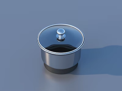 Stainless Steel Cooking Pot With Round Lid And Smooth Surface Handle 3d model