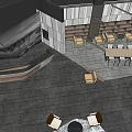 Modern Clubhouse Lobby Reception Design With Marble Countertop And Wooden Geometric Lines