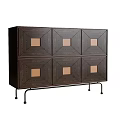 Modern Console Cabinet Sideboard With Six Panel Design Light Square Inlays And Black Metal Legs