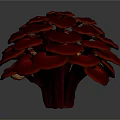 Red Mushroom Like Plant With Circular Stacked Shiny Red Caps Against White Background