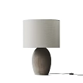 Three Modern Table Lamps with Different Colored Wooden Bases and Cream Linen Shades