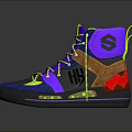 High Top Colorful Sneakers With Vibrant Yellow Purple Blue Design And Black Sole