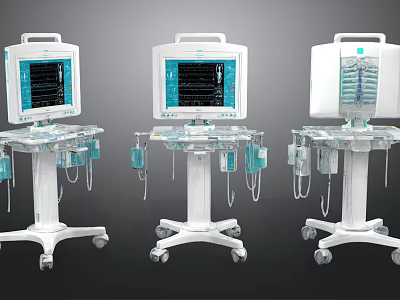 Advanced Medical Patient Monitors With Display Screens On Wheeled Stands And Accessories 3d model