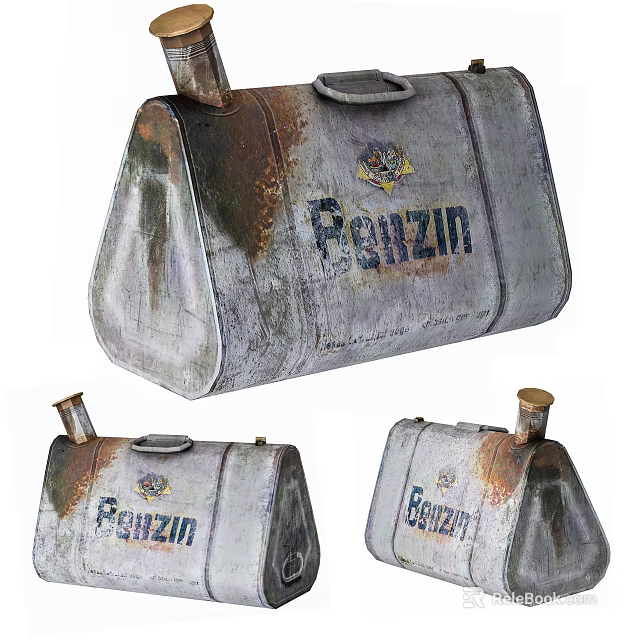 Vintage Rusty Industrial Equipment Benzin Gasoline Can With Metal Handle 3d model 