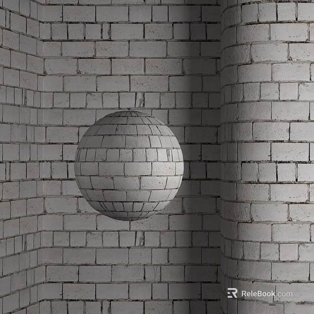 Spherical Brick Construct Featured In White Brick Wall Architectural Design Element 3d model 