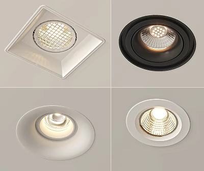 Modern Recessed Downlights And Spotlights With Square Round White Black Ceiling Lighting Fixtures 3d model