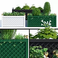 Decorative Garden Planters Featuring Lattice Design White Green Black And Fresh Herbs Flowers Foliage