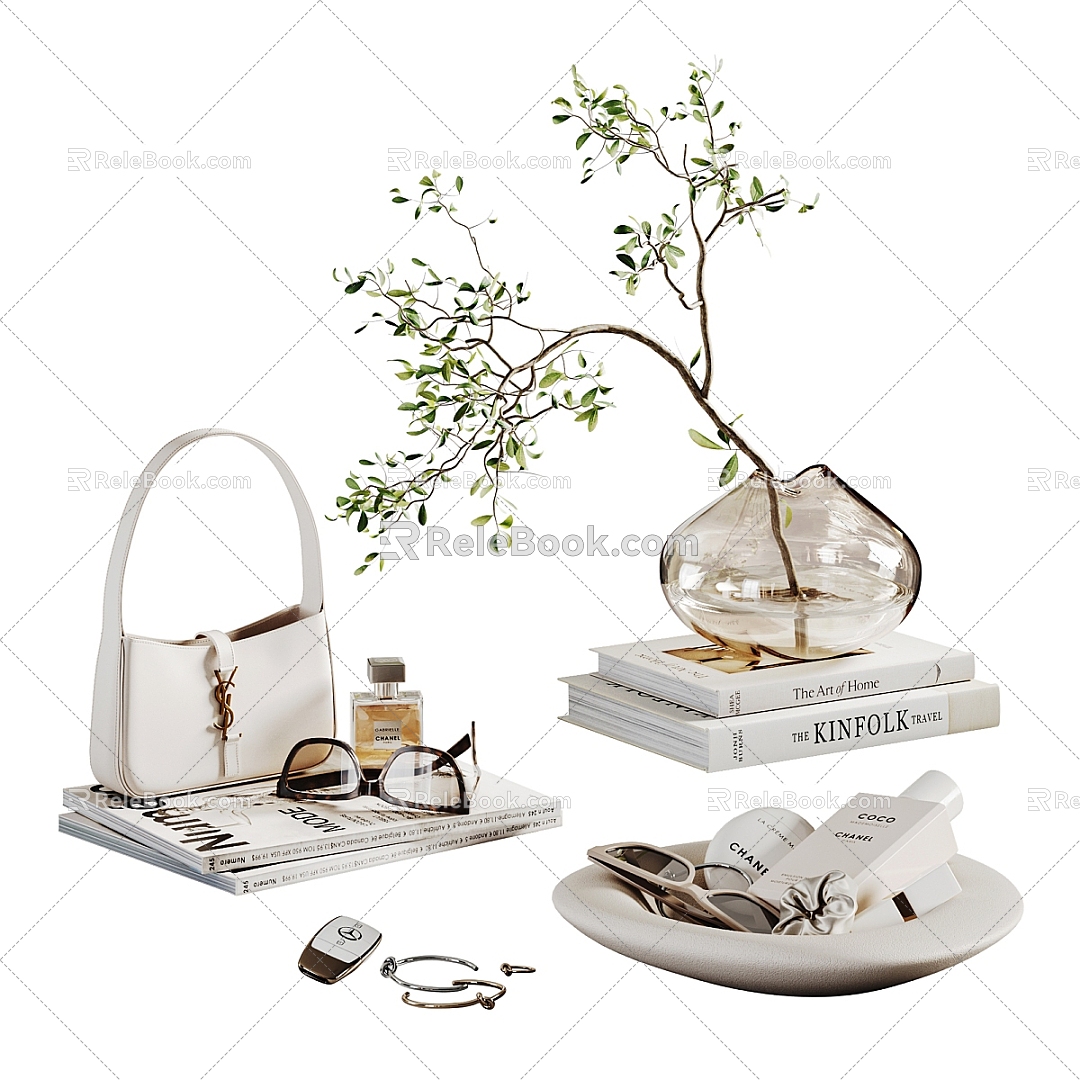 Jewelry Ornaments Decorations Book Book Ornaments Vase Green Plant YSL Handbag Bag Display Accessories model