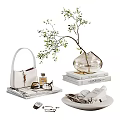 Elegant Decorative Ornament Set With Glass Vase Olive Branch Books Handbag Sunglasses And Perfume
