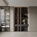 Modern Elegant Bookcase Interior With Glass Door Sections Tiered Shelves And Decorative Accents